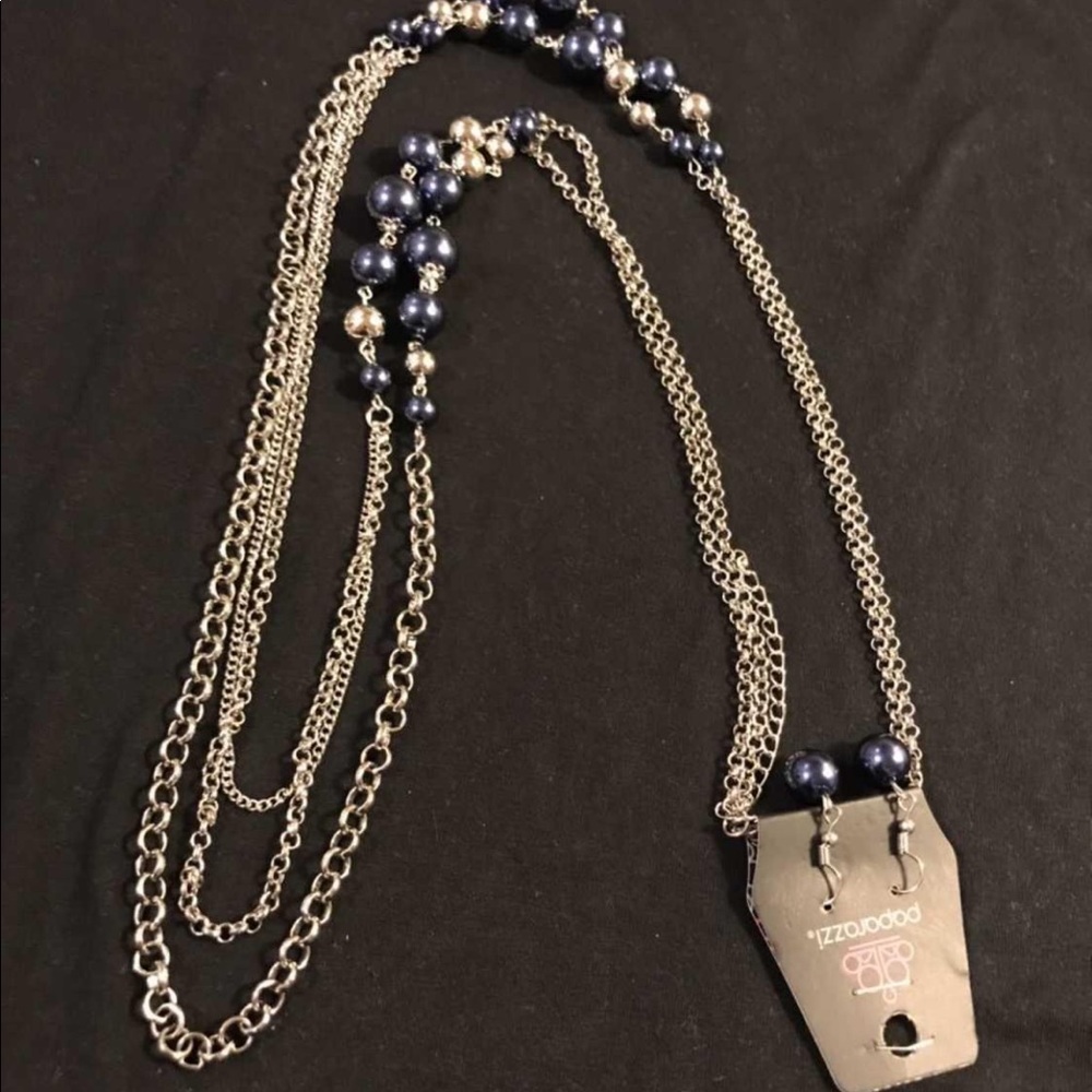 Paparazzi metallic blue long necklace